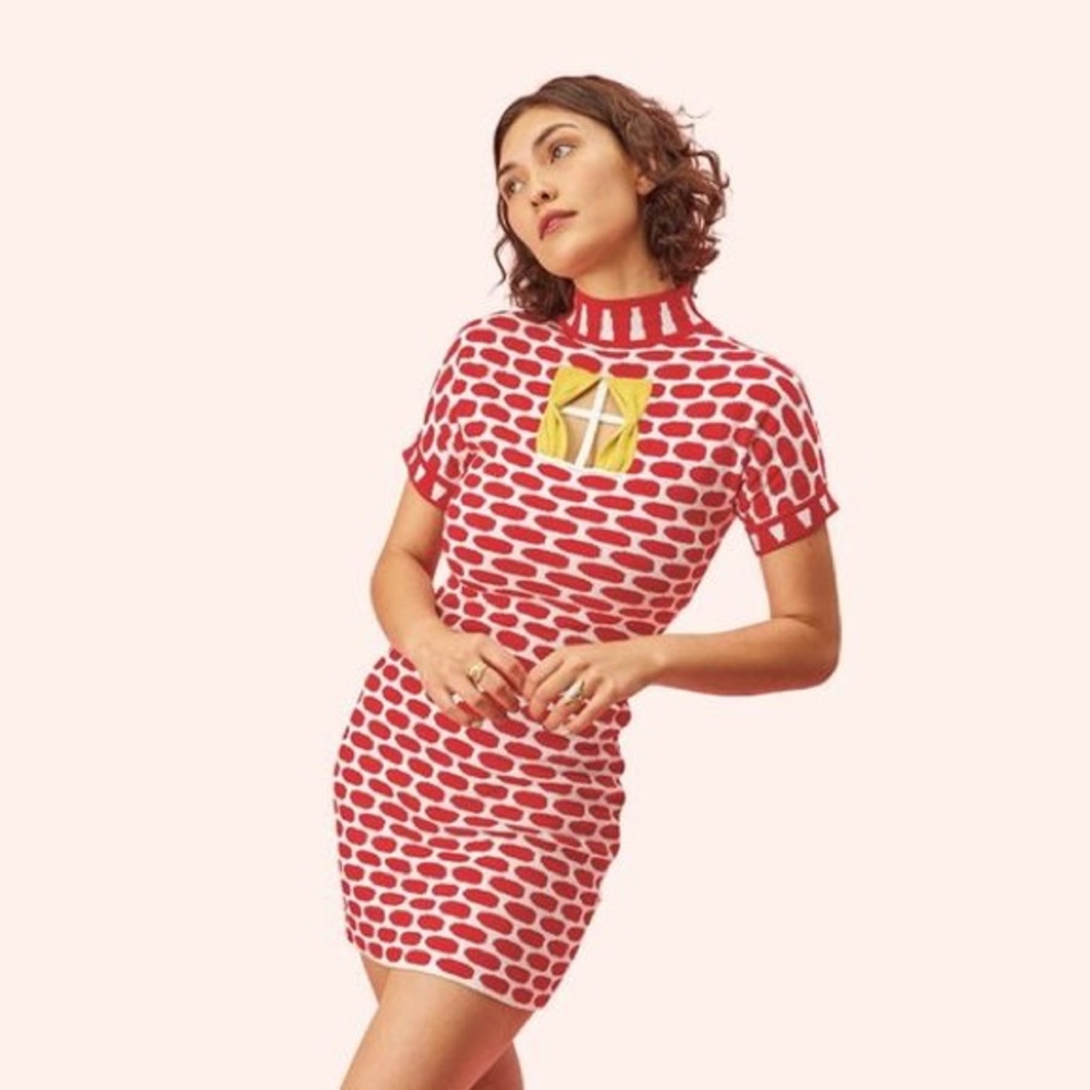 BRICK HOUSE KNIT SWEATER DRESS YELLOW CURTAINS